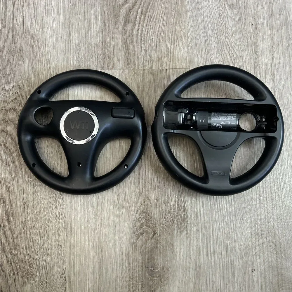 Nintendo Wii Steering Wheel x2 Mario Kart Racing OEM Official Black RVL-024